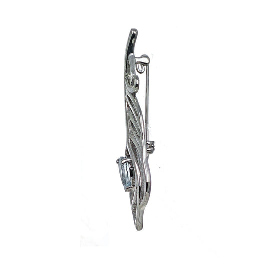 Aquamarine Sterling Silver Brooch Peacock Feather Boxed Gift