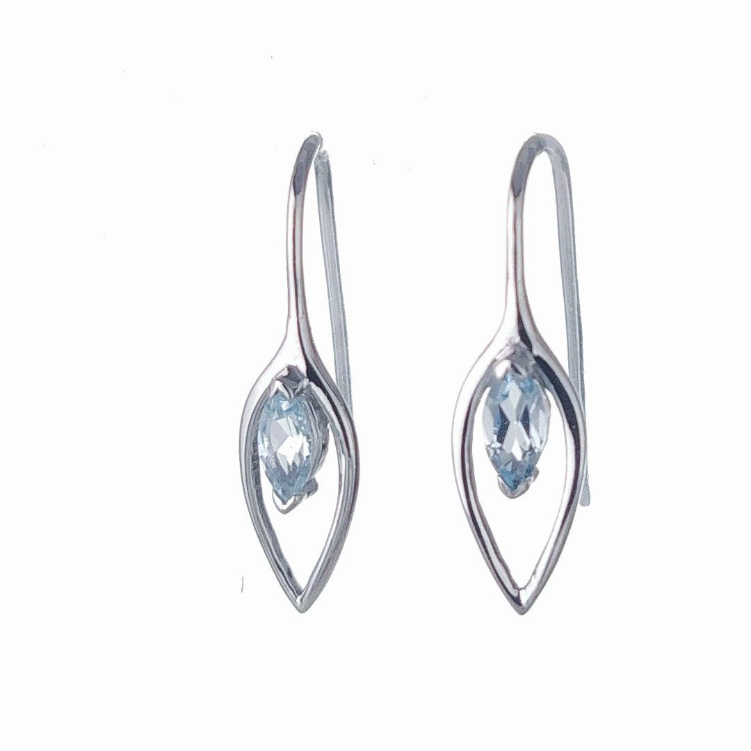 Blue Topaz Dangle Earrings 0.4ct Sterling Silver Marquise Hook Gift Box