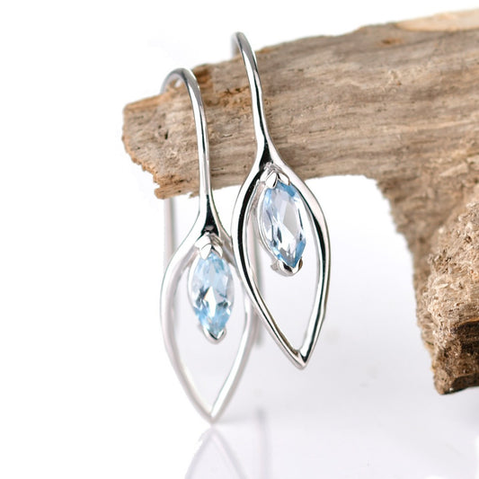 Blue Topaz Dangle Earrings 0.4ct Sterling Silver Marquise Hook Gift Box