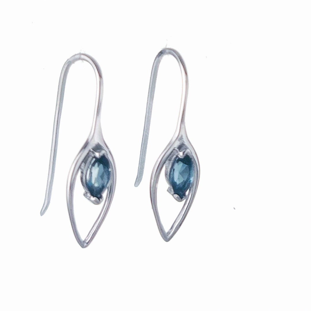 London Blue Topaz Dangle Earrings 0.4ct Sterling Silver Marquise Hook Gift Box