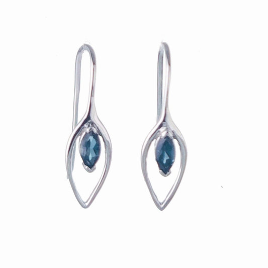 London Blue Topaz Dangle Earrings 0.4ct Sterling Silver Marquise Hook Gift Box