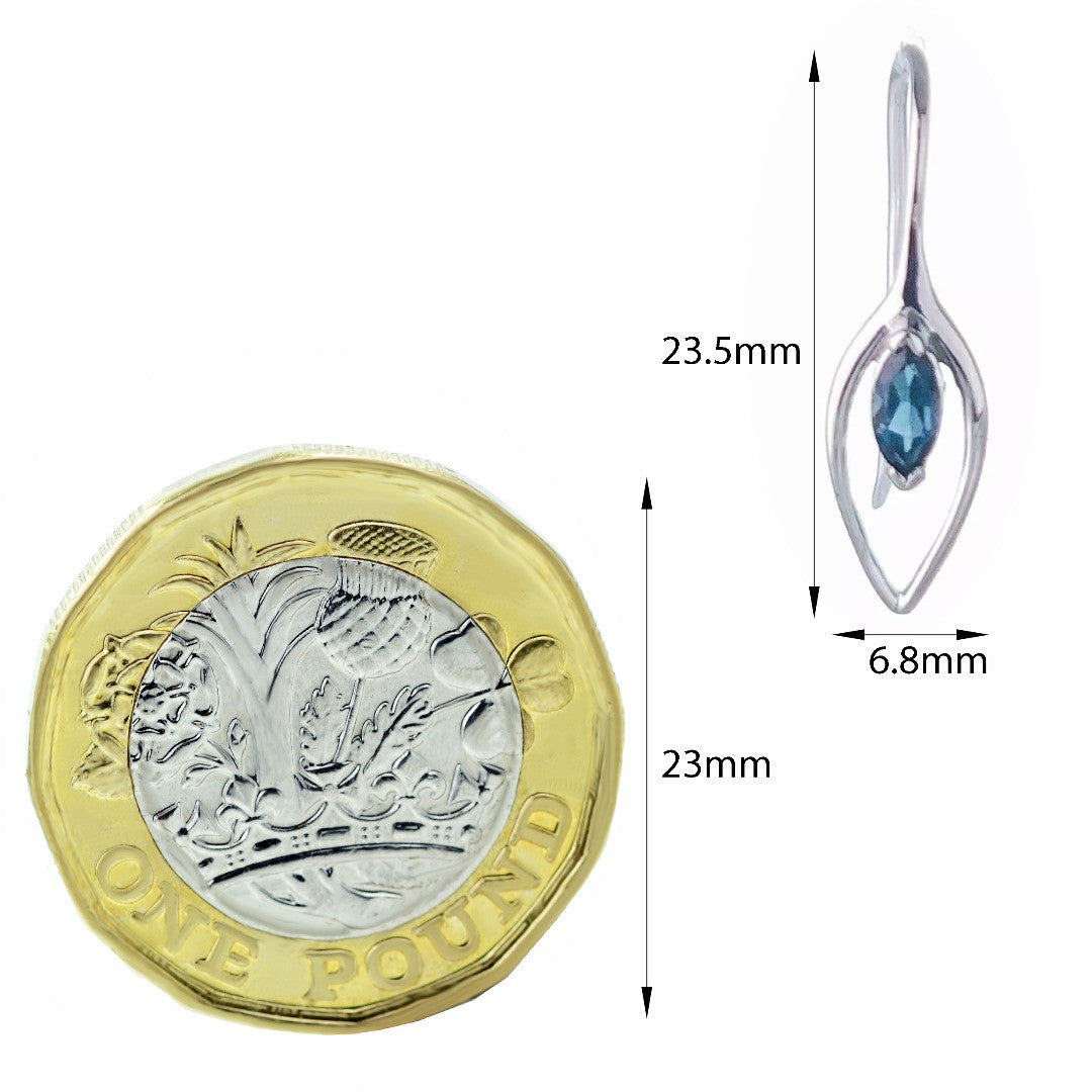 London Blue Topaz Dangle Earrings 0.4ct Sterling Silver Marquise Hook Gift Box