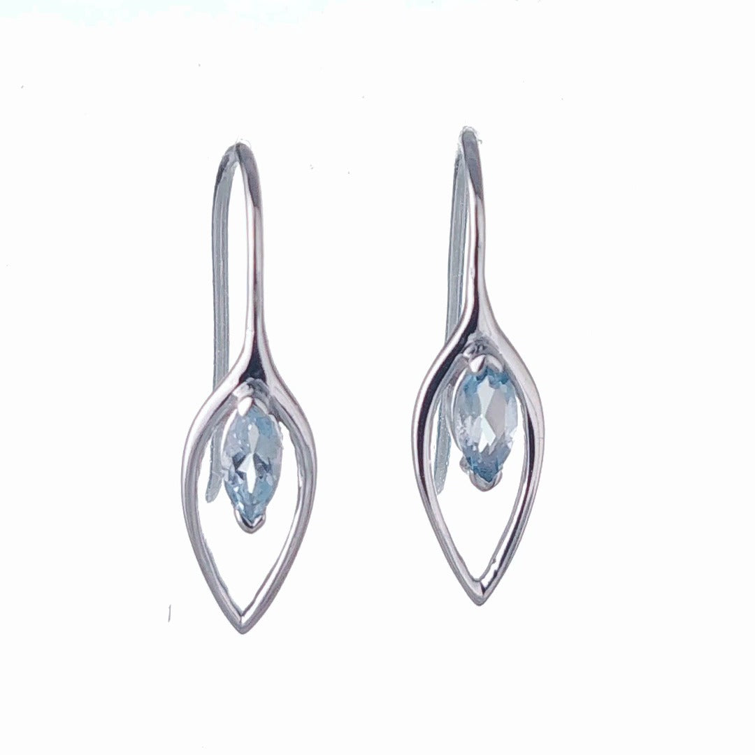 Aquamarine Dangle Earrings 0.4ct Sterling Silver Marquise Hook Gift Box