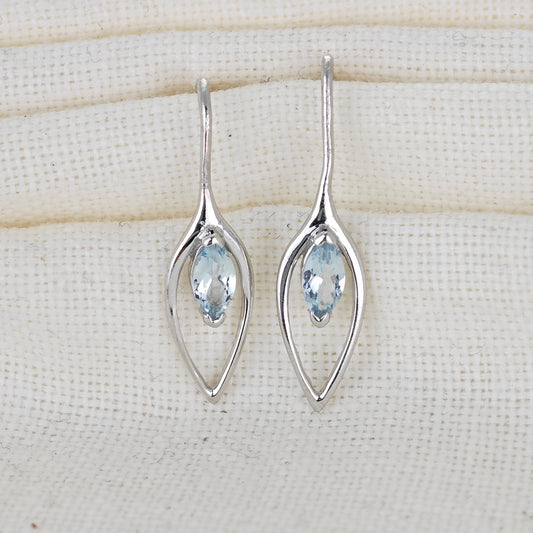 Aquamarine Dangle Earrings 0.4ct Sterling Silver Marquise Hook Gift Box