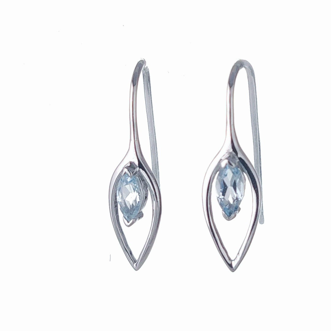 Aquamarine Dangle Earrings 0.4ct Sterling Silver Marquise Hook Gift Box