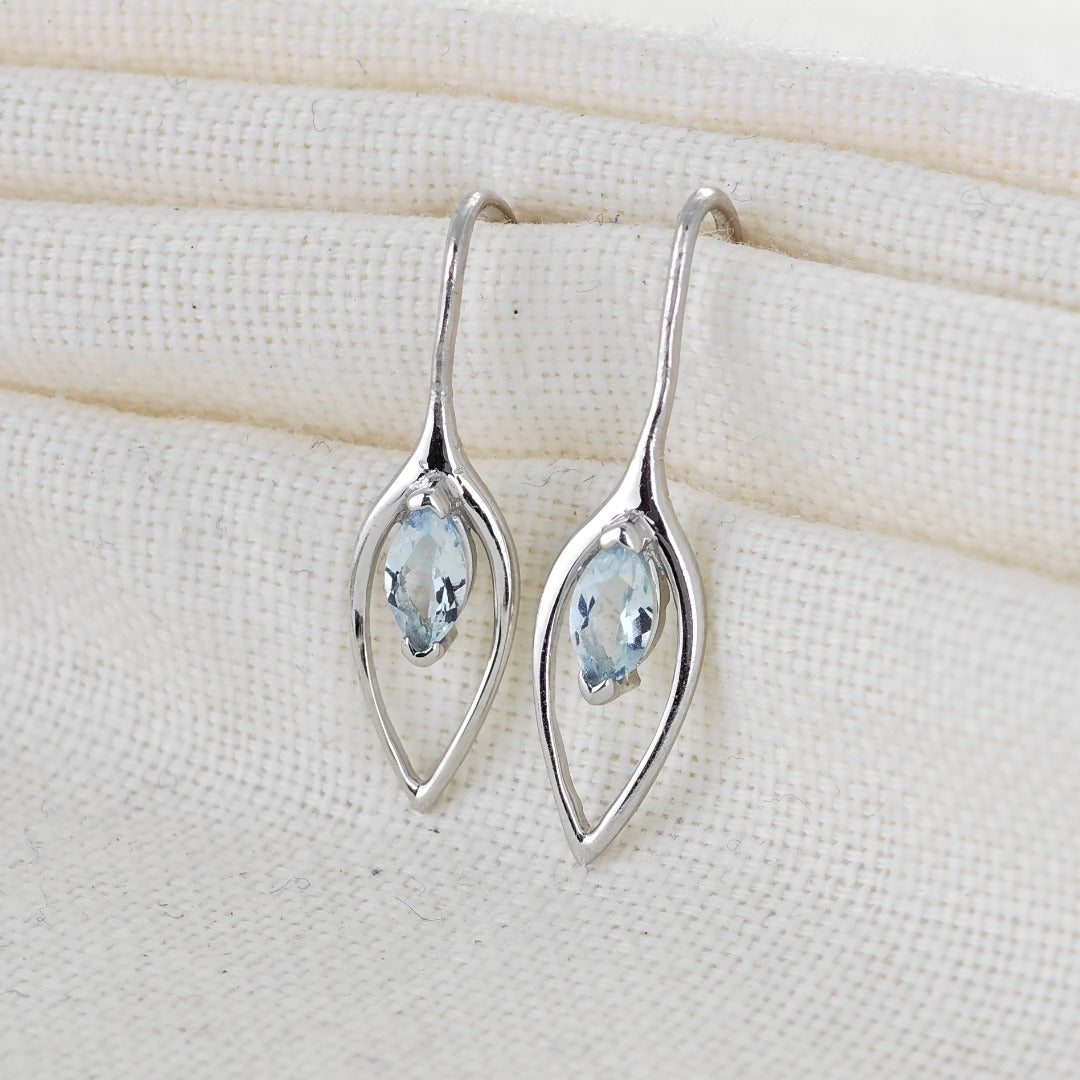 Aquamarine Dangle Earrings 0.4ct Sterling Silver Marquise Hook Gift Box