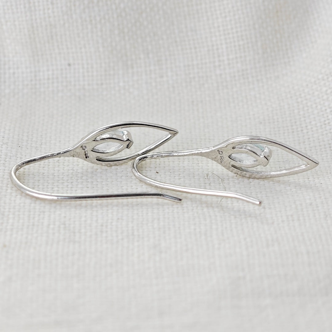 Aquamarine Dangle Earrings 0.4ct Sterling Silver Marquise Hook Gift Box