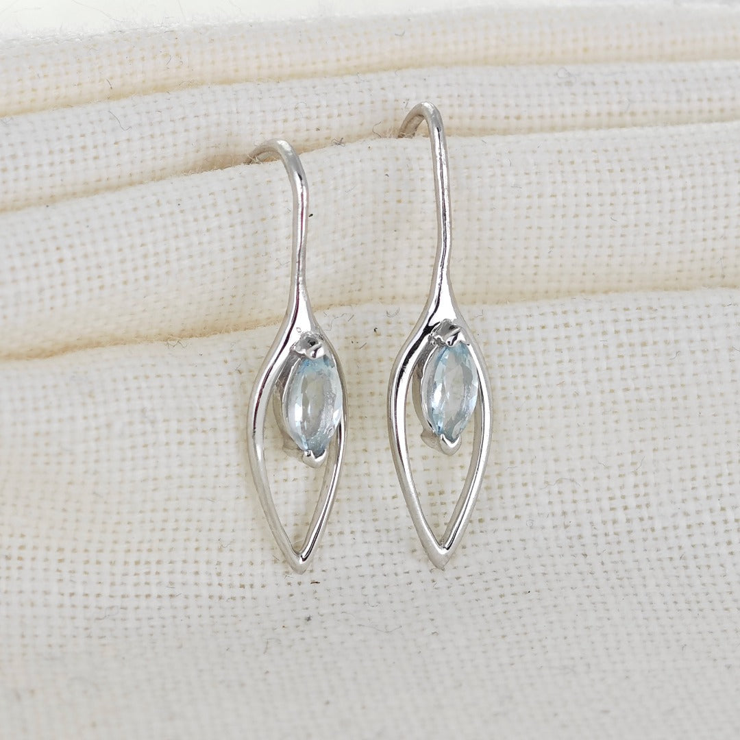 Aquamarine Dangle Earrings 0.4ct Sterling Silver Marquise Hook Gift Box