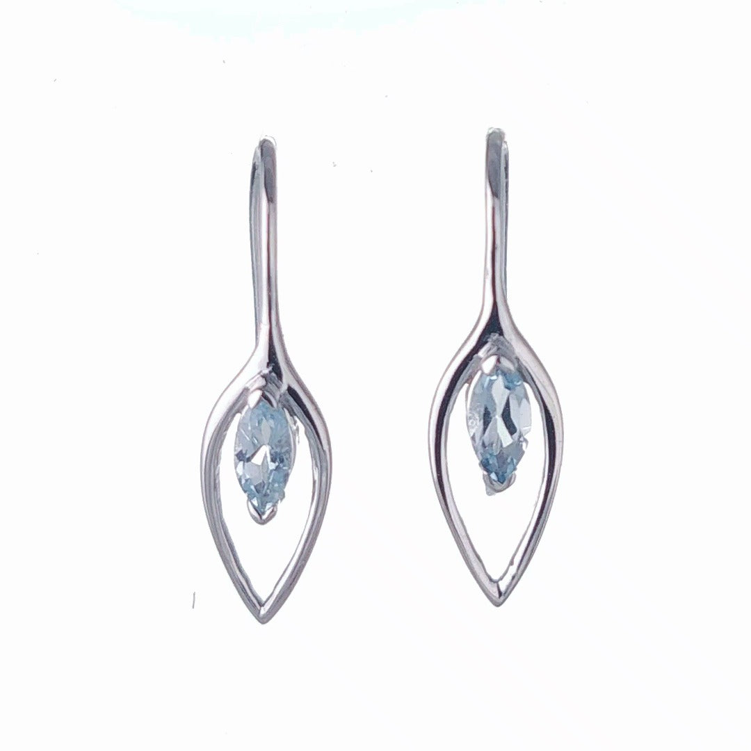 Aquamarine Dangle Earrings 0.4ct Sterling Silver Marquise Hook Gift Box