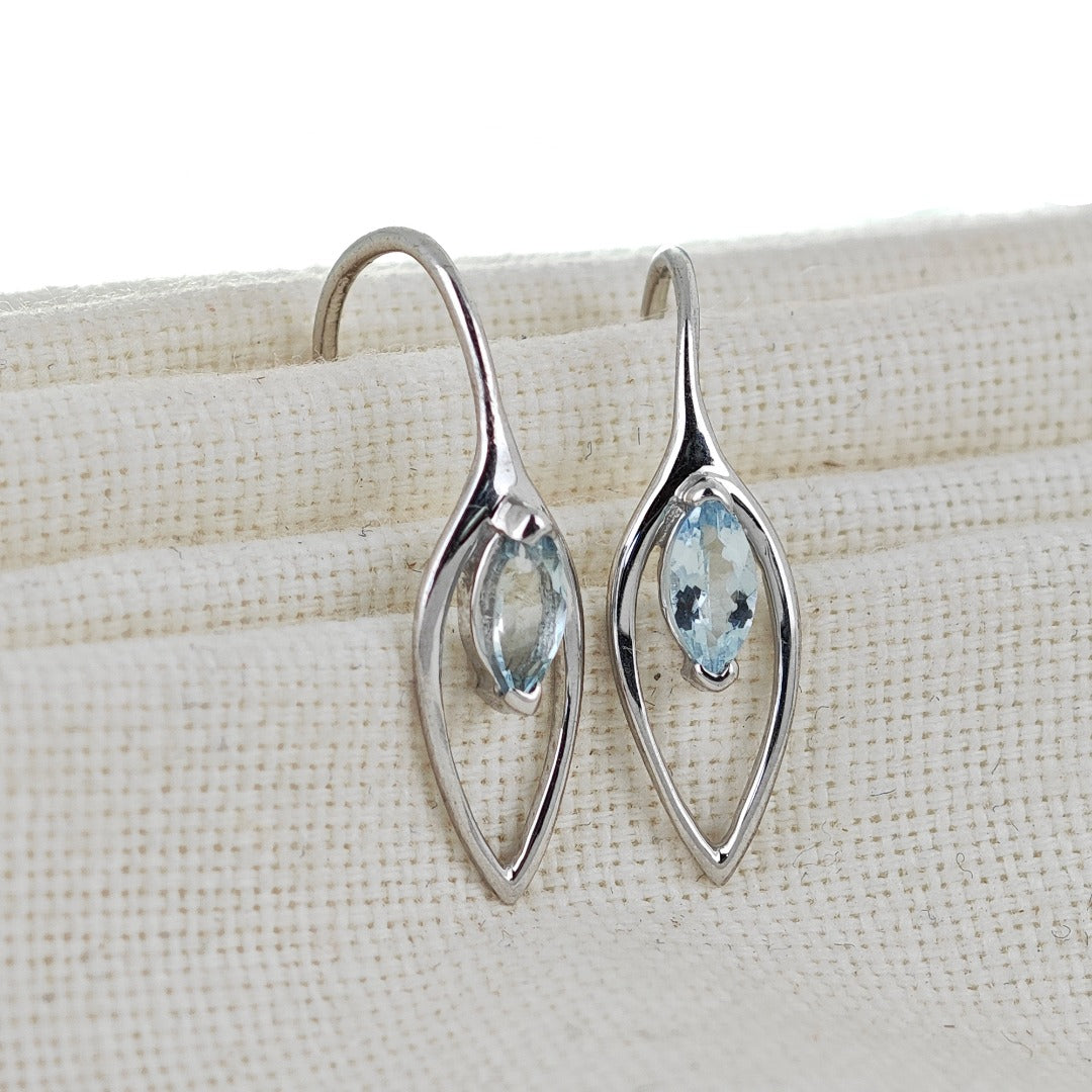 Aquamarine Dangle Earrings 0.4ct Sterling Silver Marquise Hook Gift Box