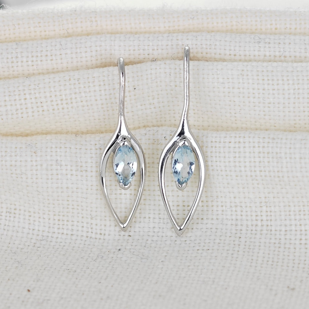 Aquamarine Dangle Earrings 0.4ct Sterling Silver Marquise Hook Gift Box