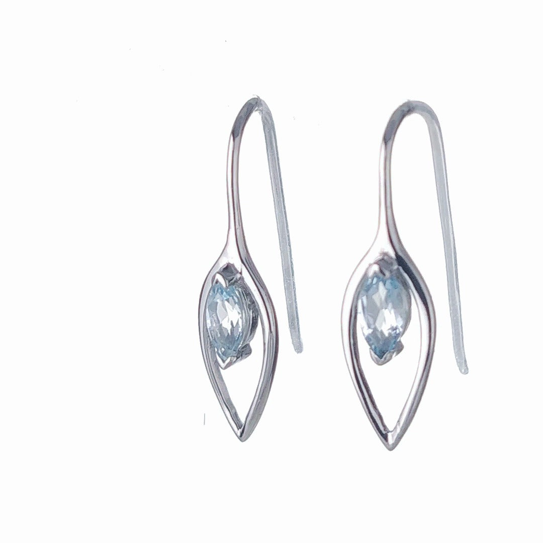 Aquamarine Dangle Earrings 0.4ct Sterling Silver Marquise Hook Gift Box