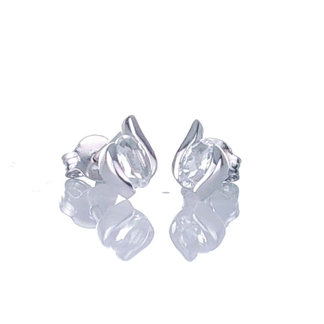 Sterling Silver Earrings Stud White Topaz Oval Contemporary