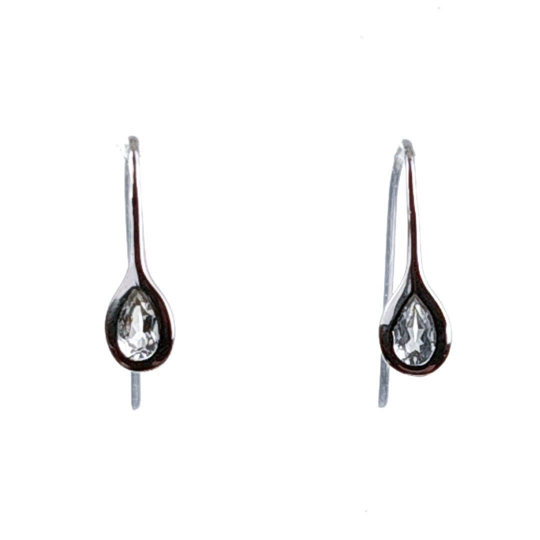Silver Earrings Dangle White Topaz Pear