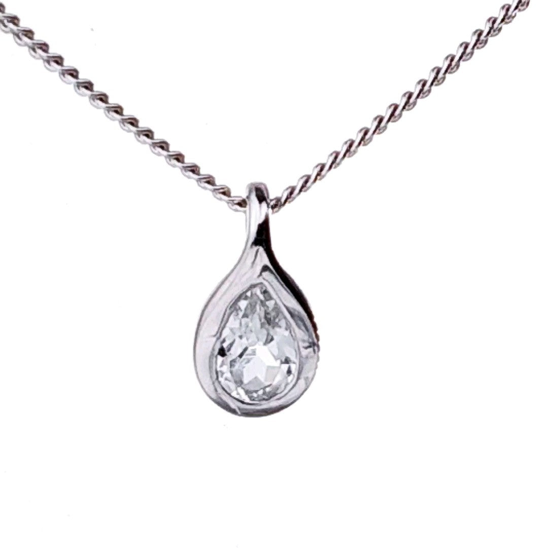 white topaz necklace 0.5ct pear pendant sterling silver designed in the UK