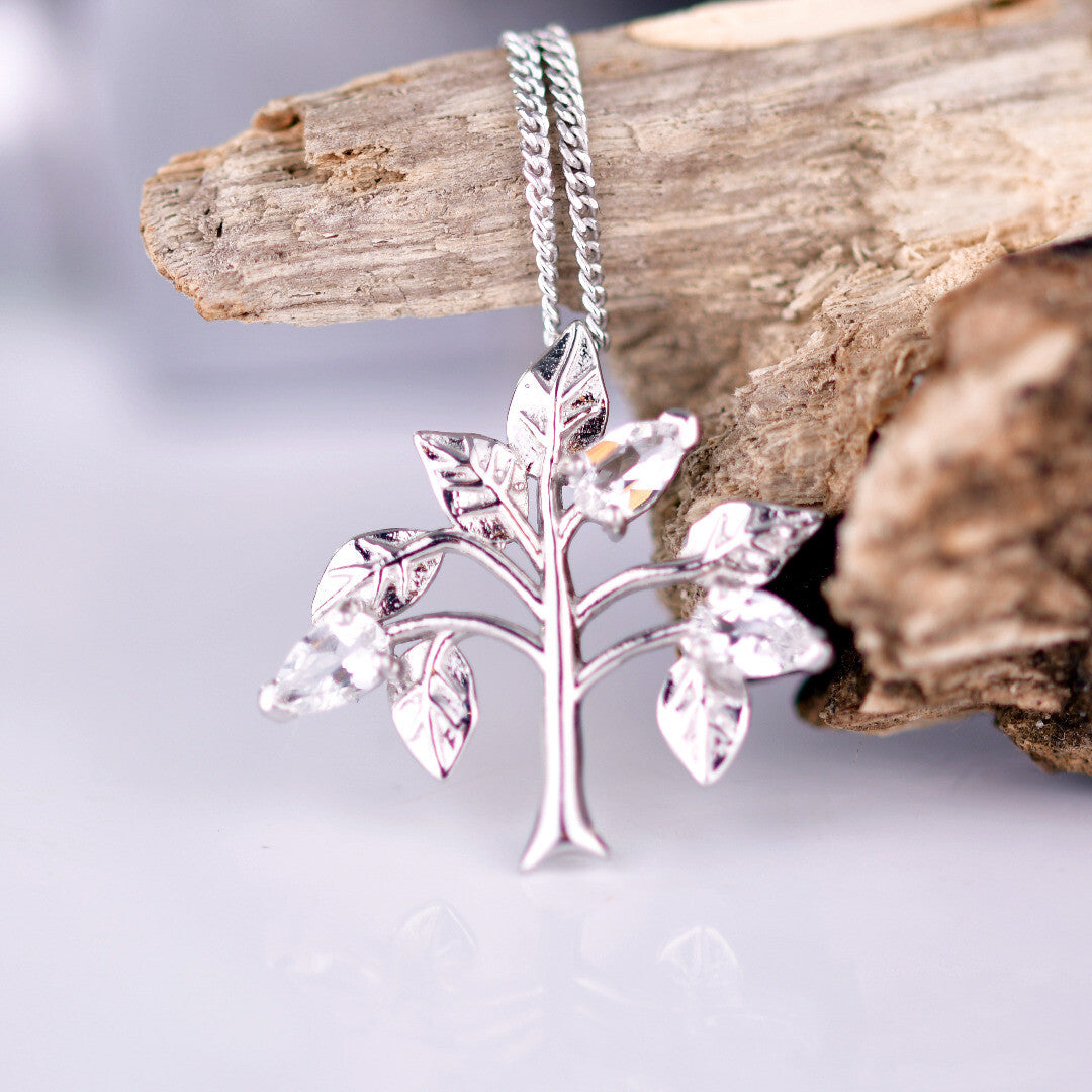 White Topaz Tree of Life Necklace in Sterling Silver