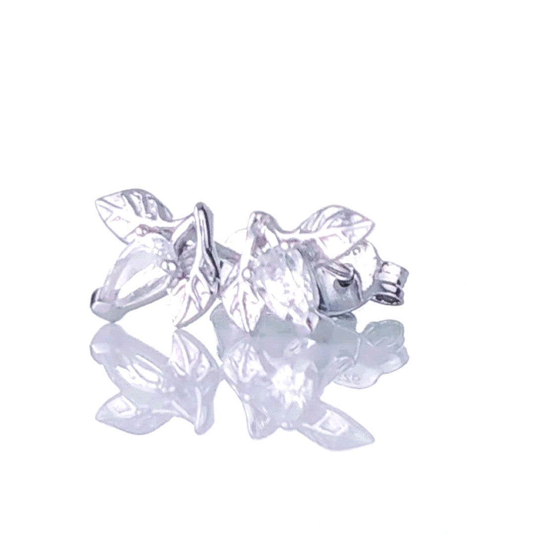White Topaz Leaf Earrings in Sterling Silver