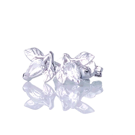 White Topaz Earrings 0.5ct Pear Leaf Studs Sterling Silver