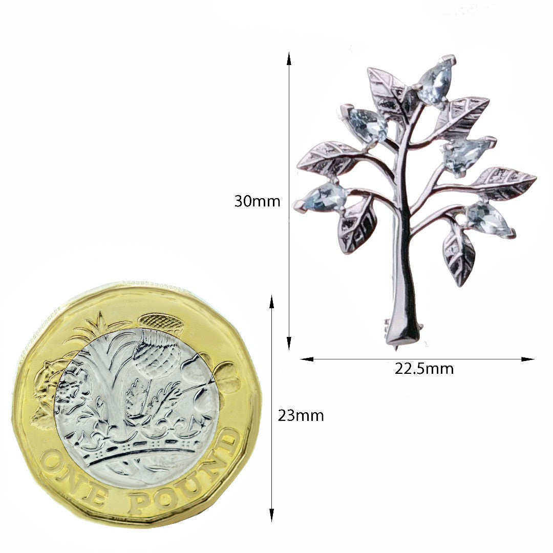 Aquamarine Brooch Tree of Life Sterling Silver New Personalised Gift