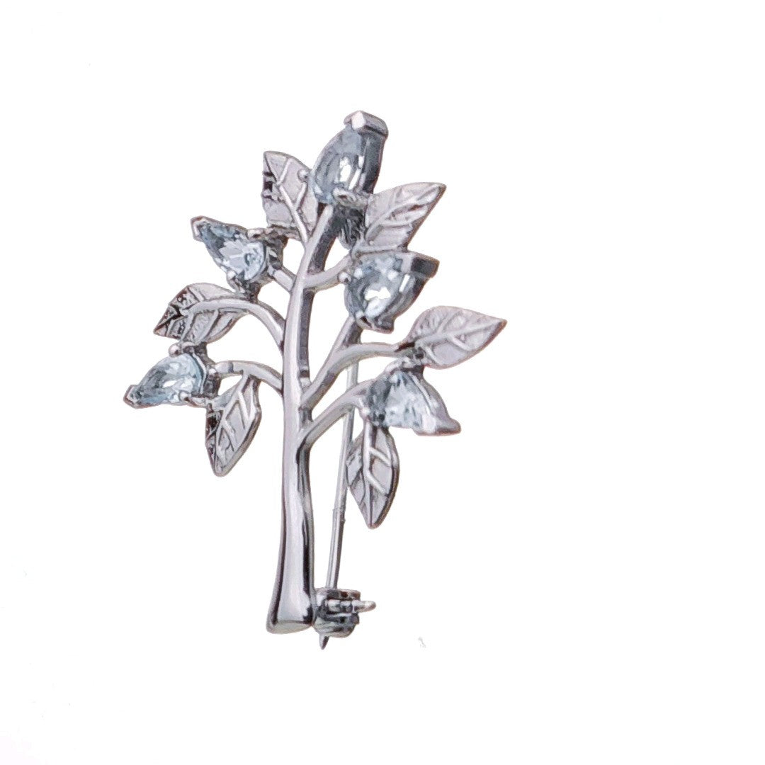 Aquamarine Brooch Tree of Life Sterling Silver New Personalised Gift