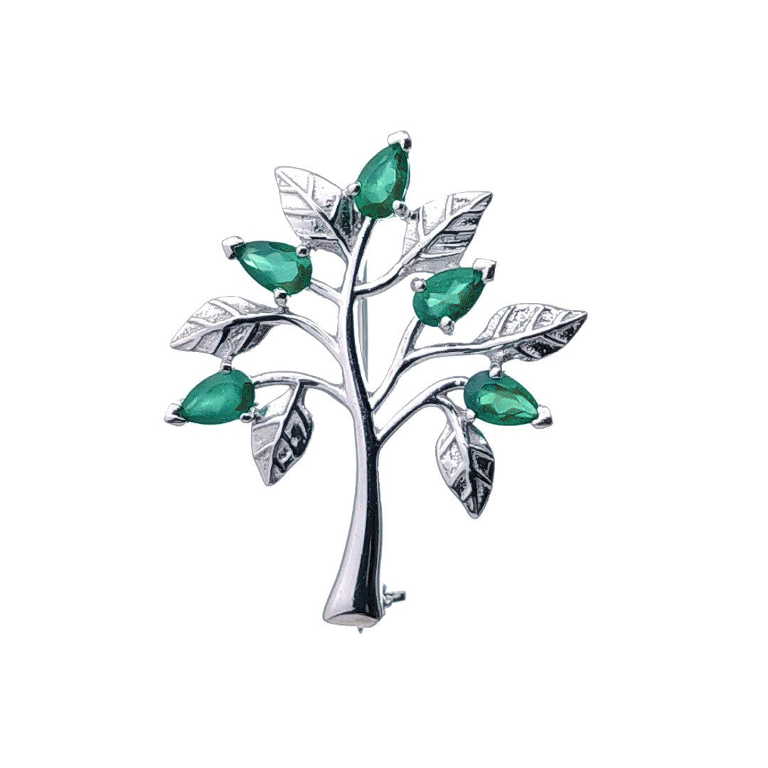 Green Onyx Brooch Sterling Silver Tree of Life Natural Stone Boxed Gift