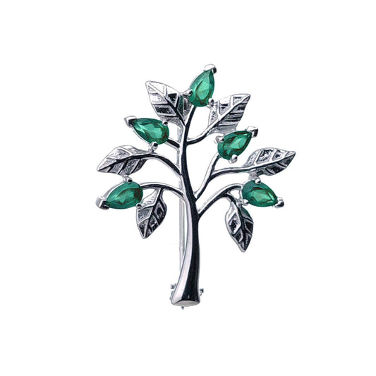 Green Onyx Brooch Sterling Silver Tree of Life Natural Stone Boxed Gift