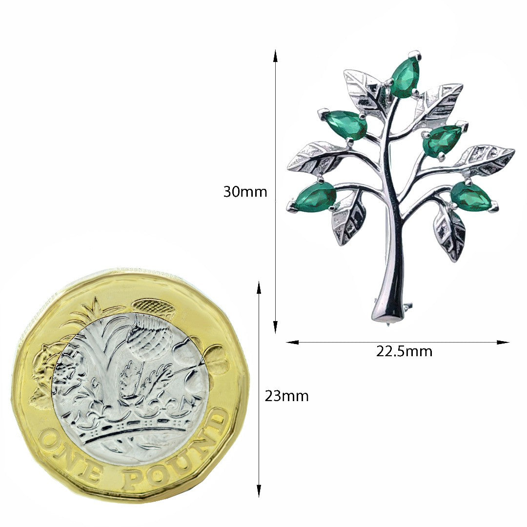 Green Onyx Brooch Sterling Silver Tree of Life Natural Stone Boxed Gift
