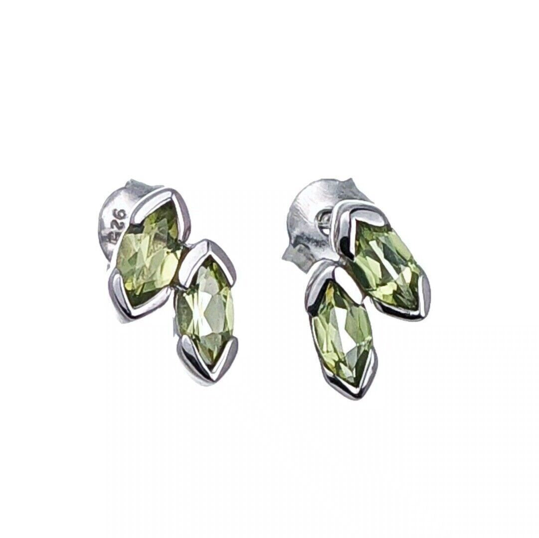 peridot earrings sterling silver studs olive leaves designed in the UK