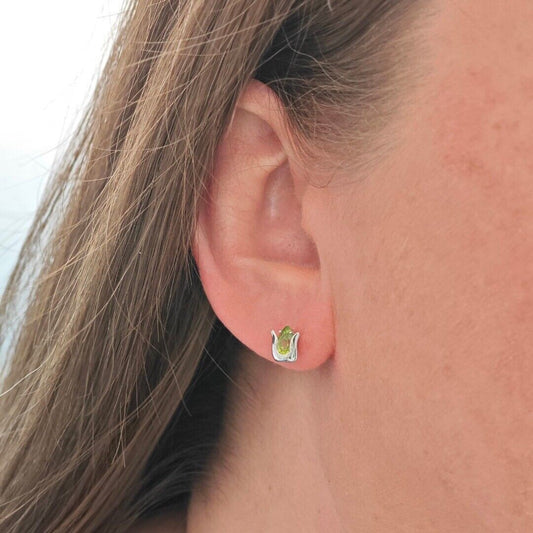 peridot silver stud earrings image 2