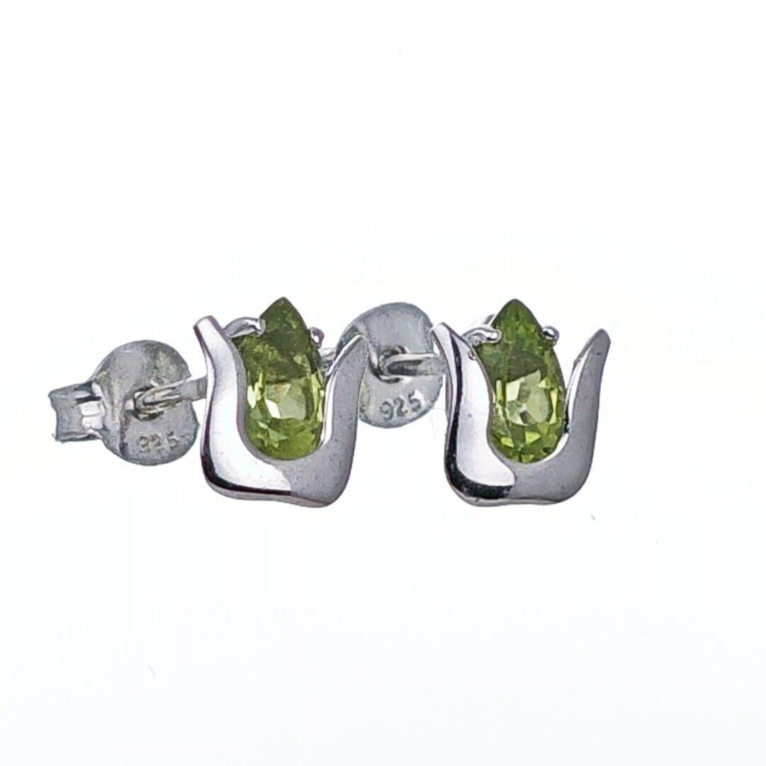 peridot earrings sterling silver studs green tulip flower designed in the UK