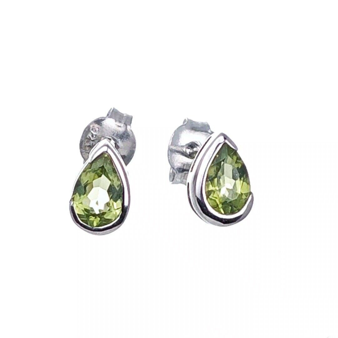 peridot earrings sterling silver studs green infinity loop designed in the UK