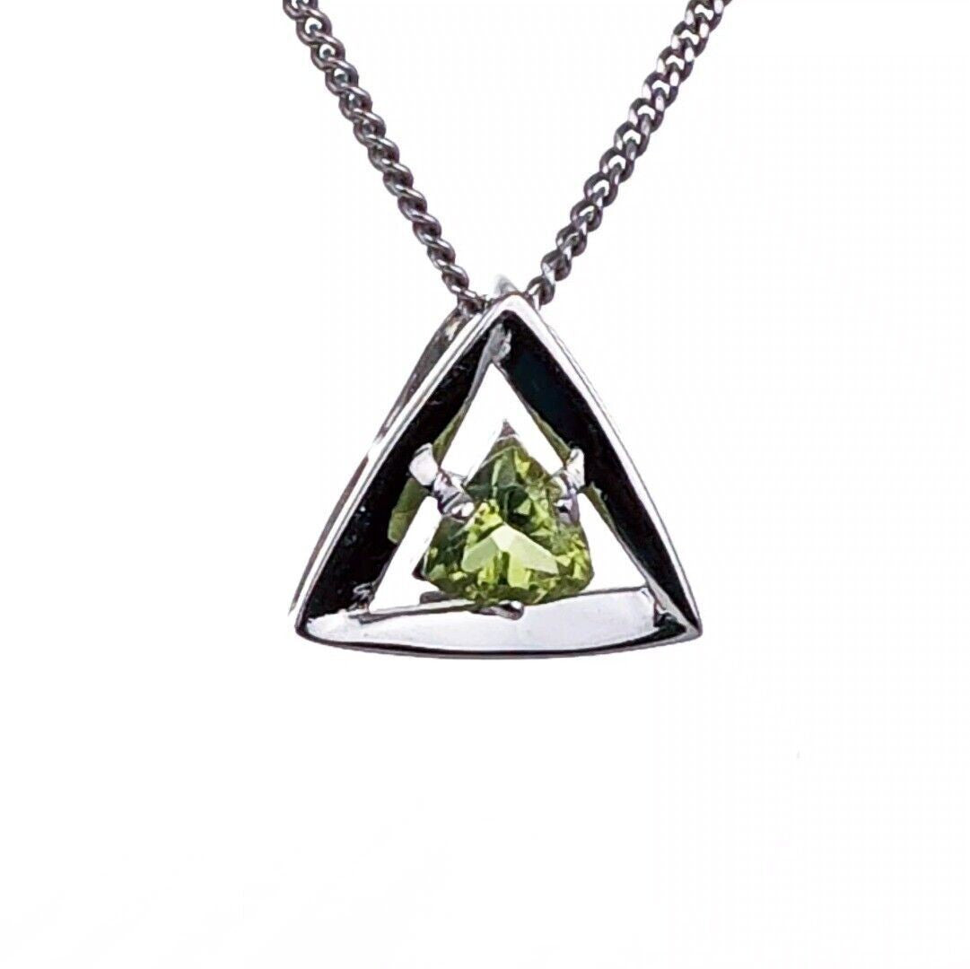 peridot pendant sterling silver green trillion designed in the UK