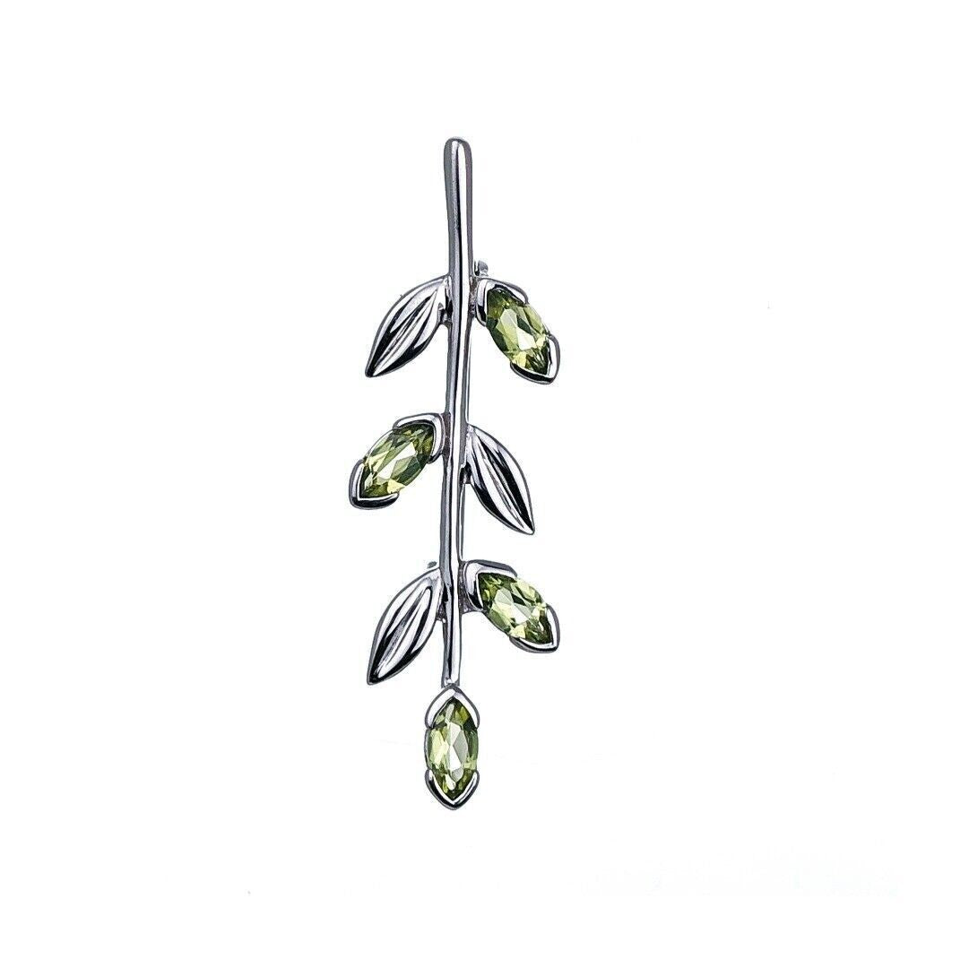 peridot brooch sterling silver olive leaves designed in the UK