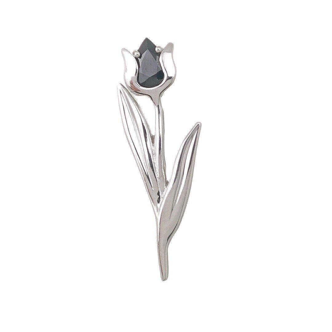 Sapphire Flower Brooch Sterling Silver Tulip Boxed Gift