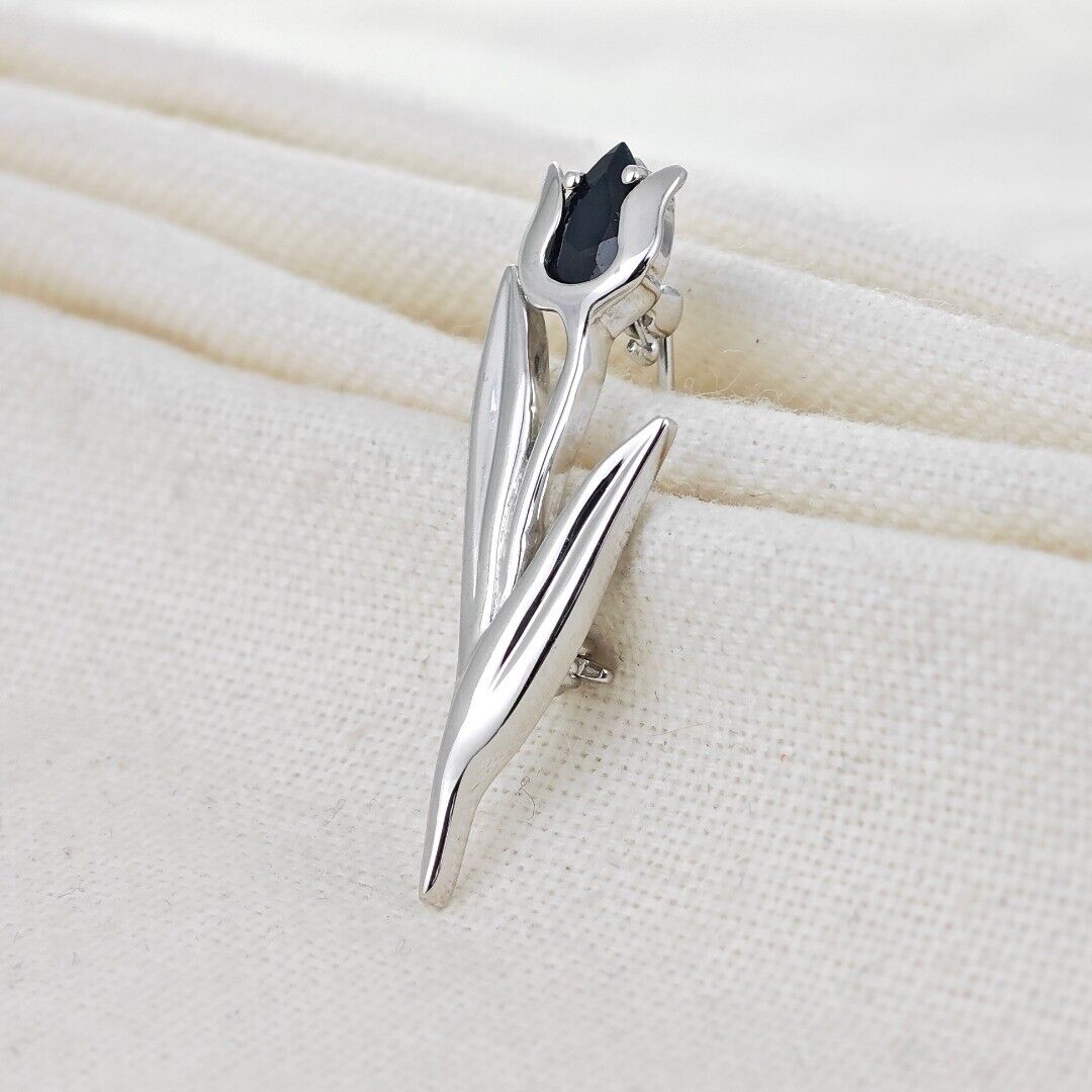 Sapphire Flower Brooch Sterling Silver Tulip Boxed Gift