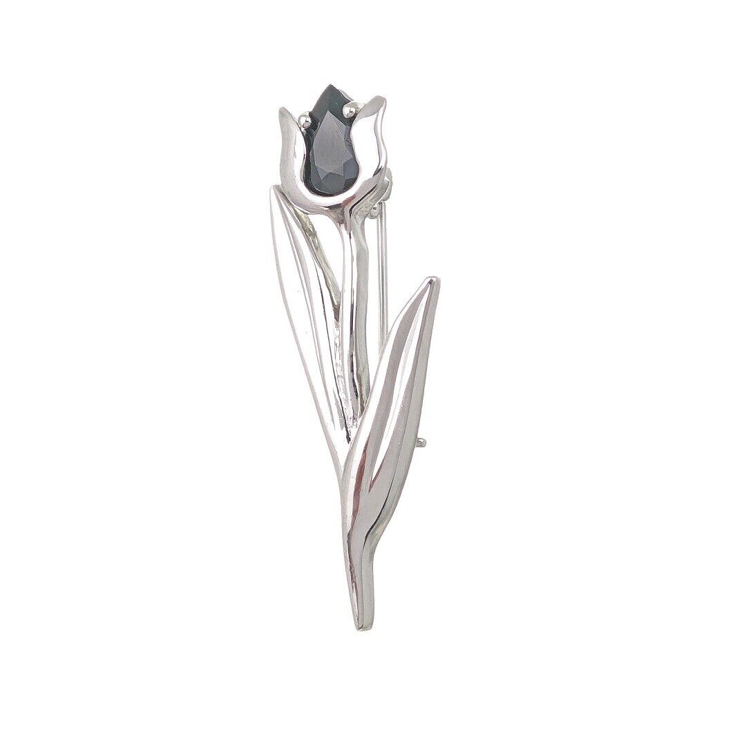 Sapphire Flower Brooch Sterling Silver Tulip Boxed Gift