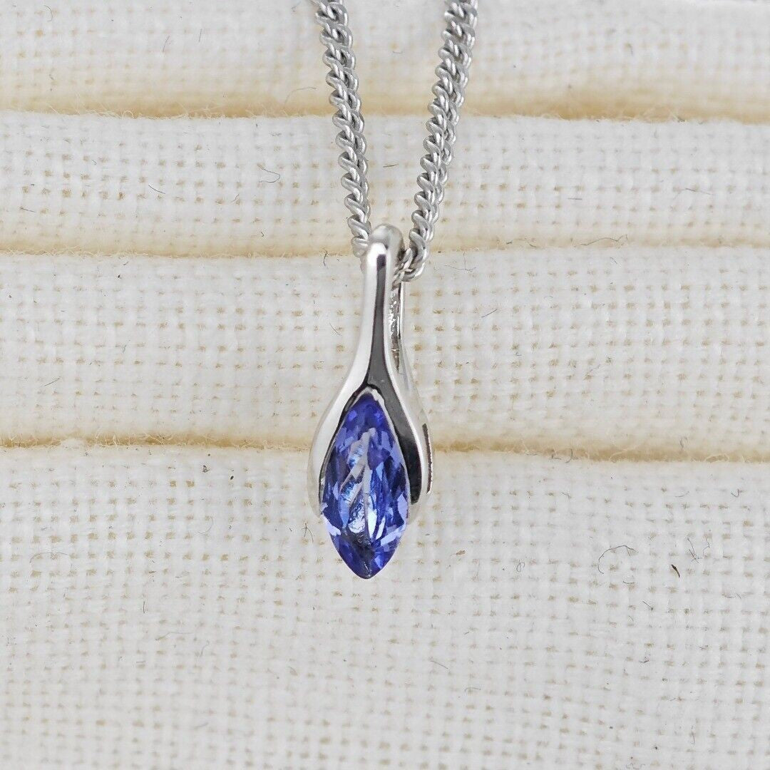 Tanzanite Minimalist Marquise Necklace in Sterling Silver