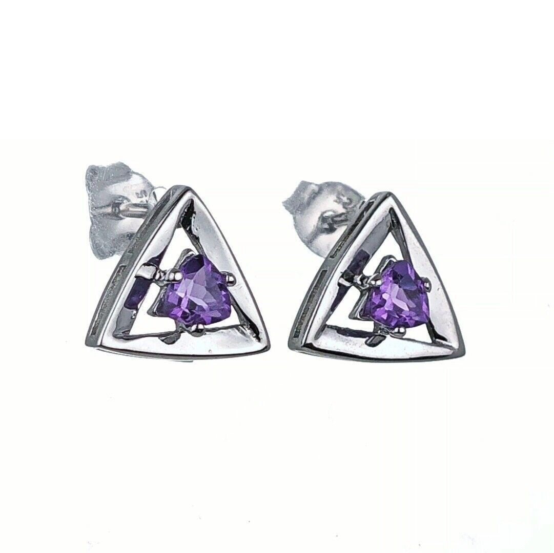 amethyst earrings sterling silver studs trillion designed in the UK