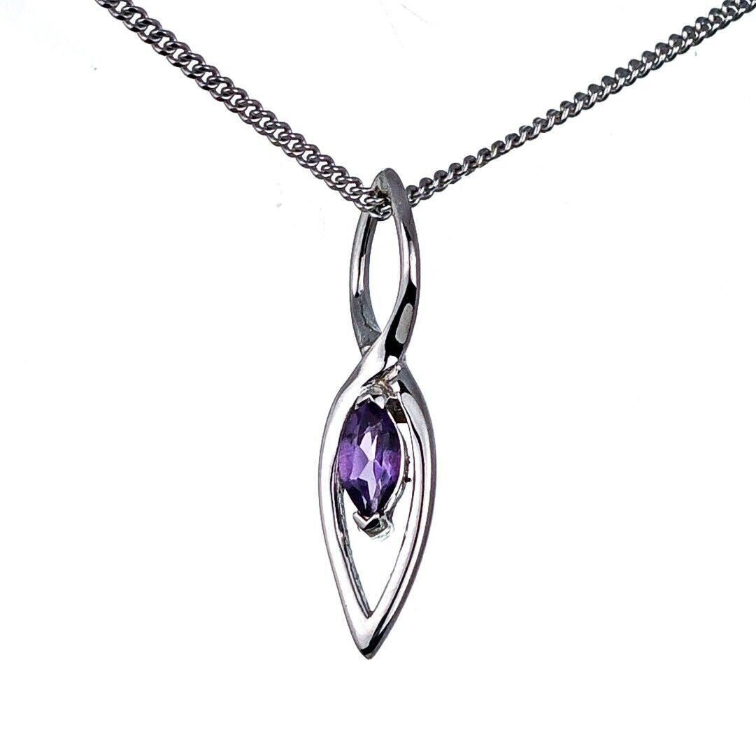 Amethyst Pendant Sterling Silver Marquise Infinity Loop