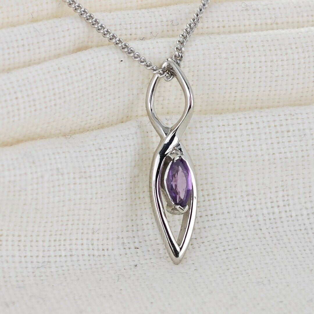 Amethyst Pendant Sterling Silver Marquise Infinity Loop