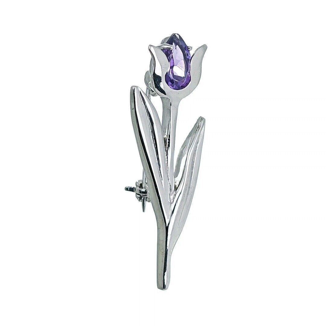 amethyst brooch sterling silver tulip designed in the UK