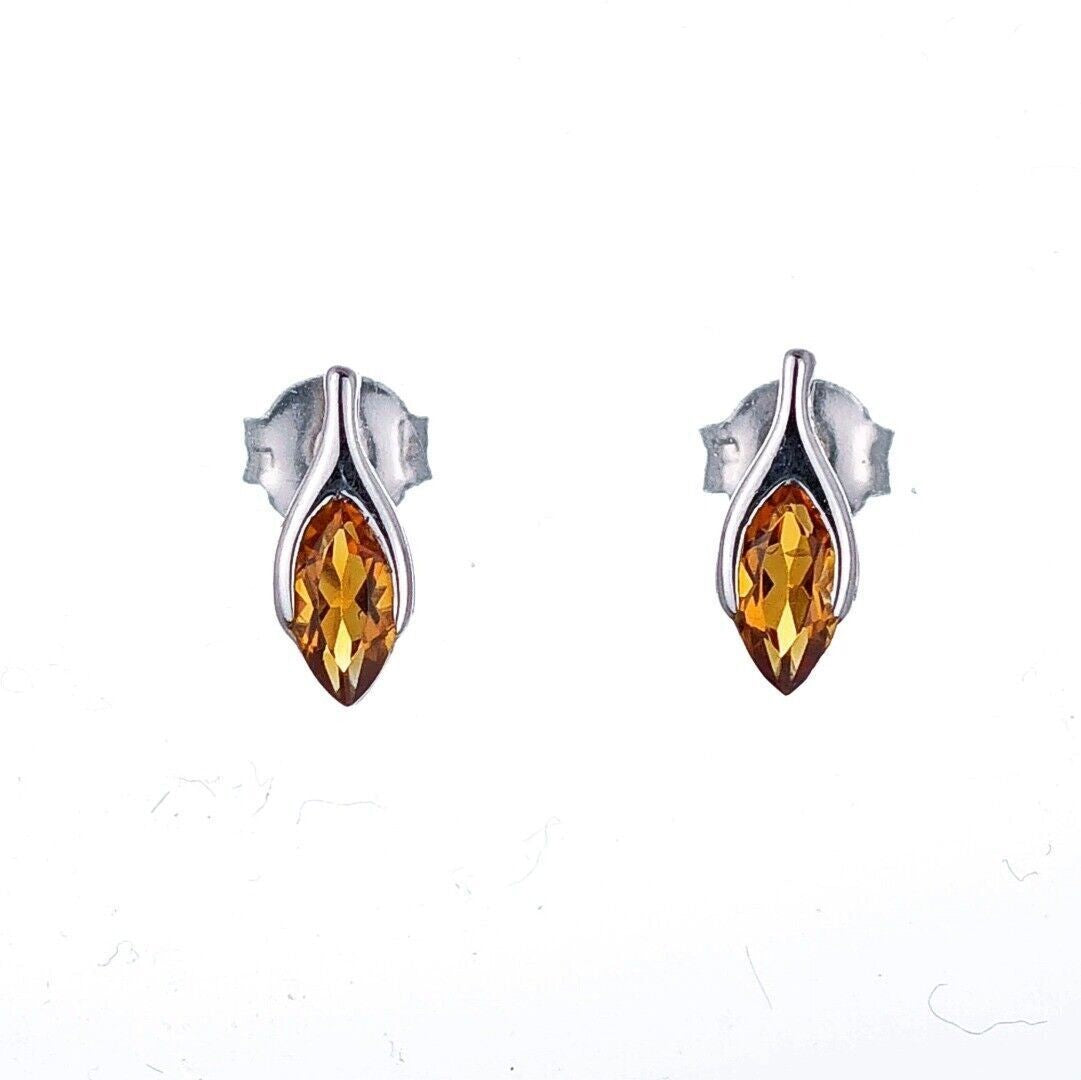 citrine earrings sterling silver studs minimalist marquise designed in the UK