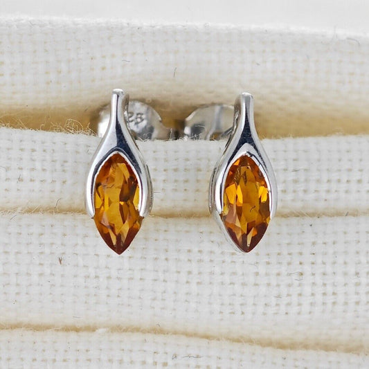 Citrine Earrings Sterling Silver Studs Minimalist Marquise
