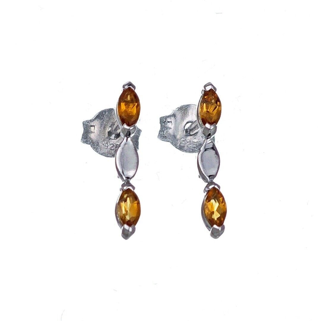 Citrine Earrings Sterling Silver Studs Infinity Marquise