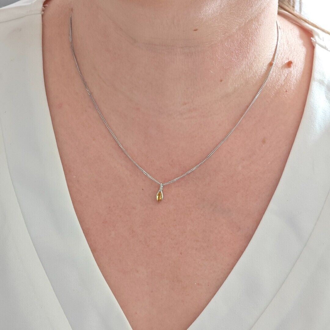 Citrine Pendant Sterling Silver Minimalist Marquise
