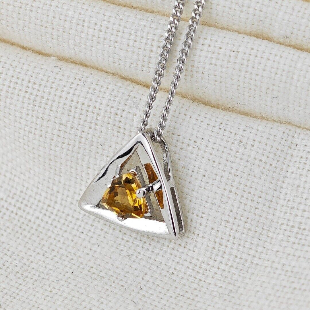 Citrine Trillion Necklace in Sterling Silver