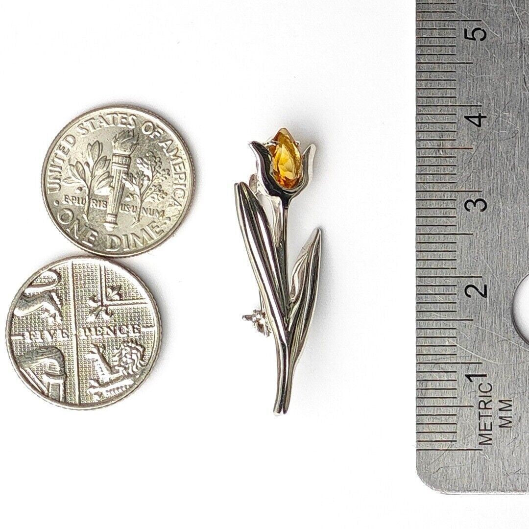 Citrine Brooch Sterling Silver Tulip Handmade Boxed Gift