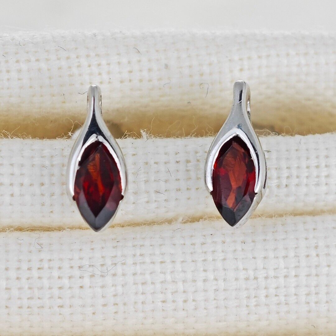 Garnet Minimalist Marquise Earrings in Sterling Silver