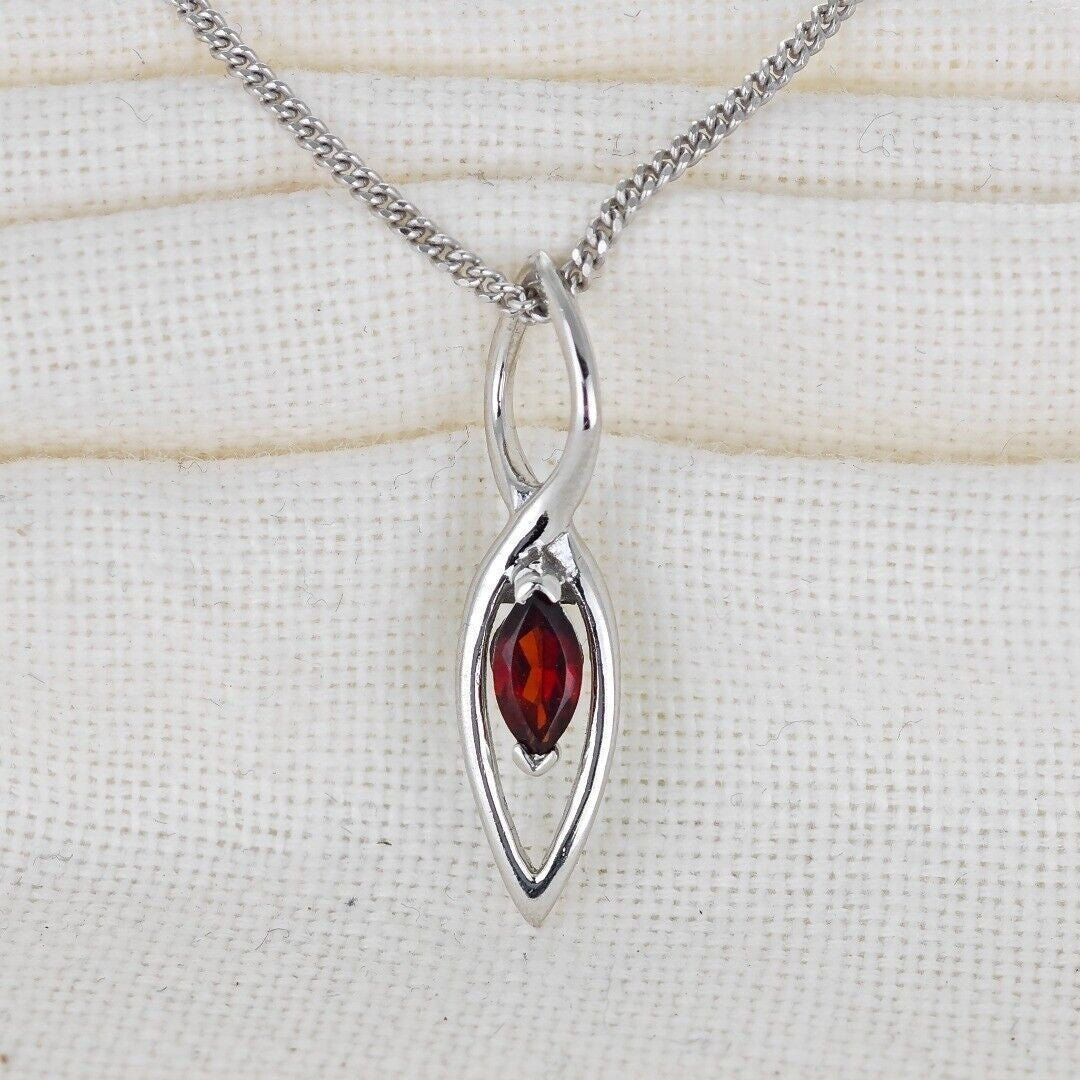 Garnet Marquise Dangle Necklace in Sterling Silver