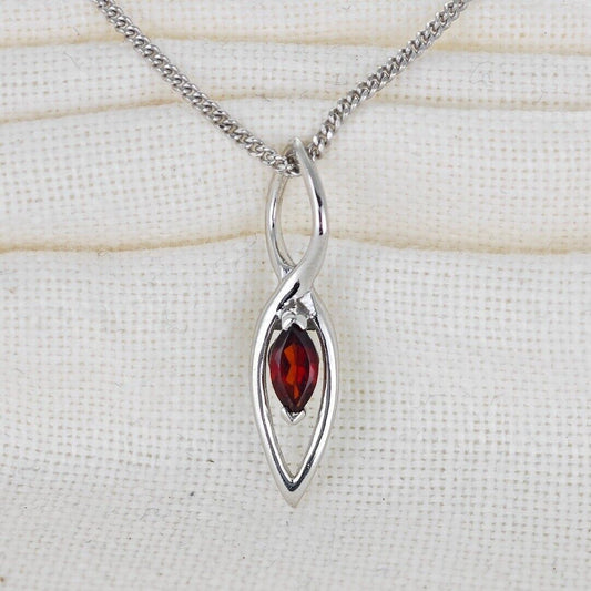 Garnet Pendant Sterling Silver Marquise Dangle